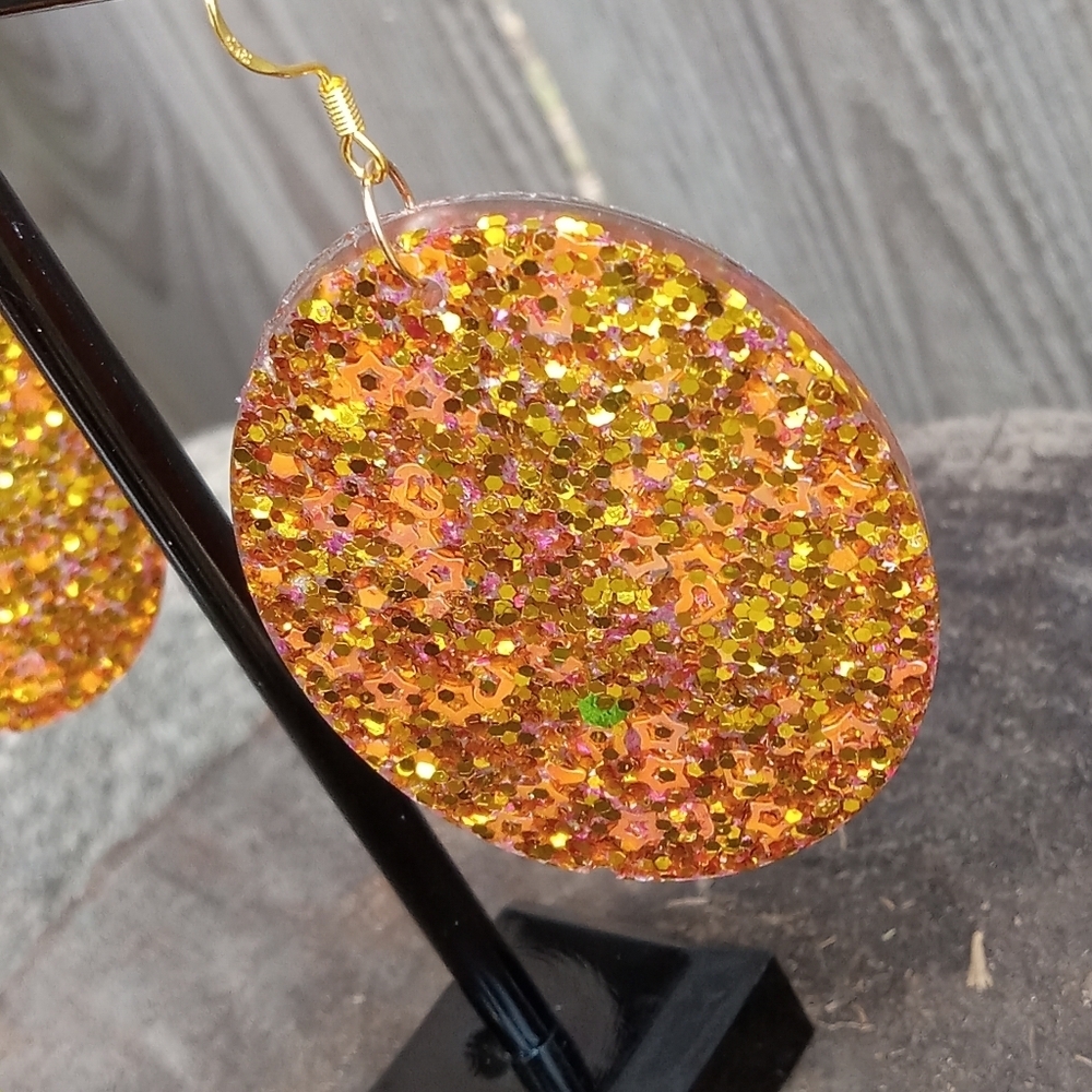 Sparkling Gold and Orange Oval Earrings - Picture 5 of 6